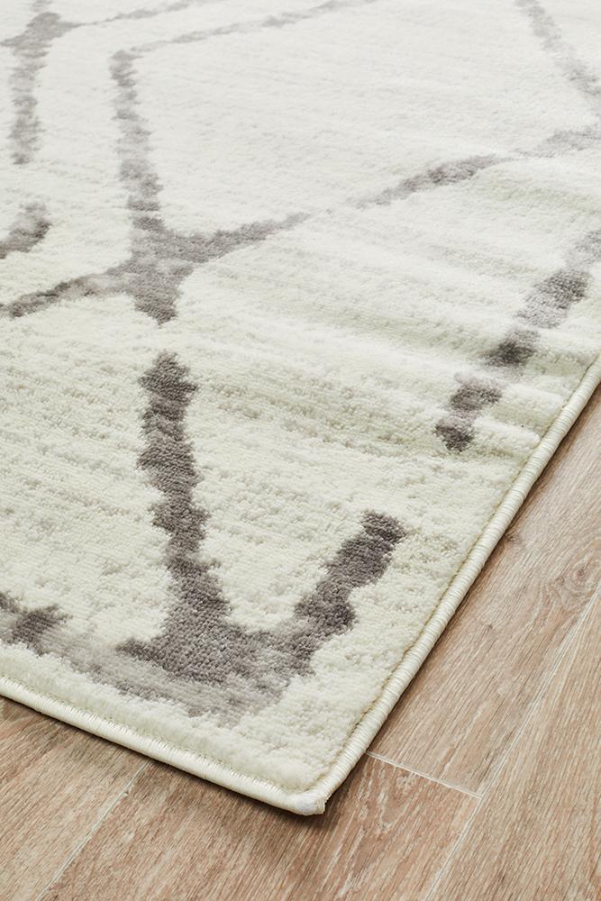 Kendall Contemporary Diamond Rug White Grey