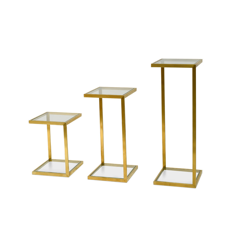 Set of 3 CST2358-KS Glass Side Table - Gold Base