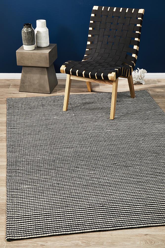 Studio Oskar Felted Wool Striped Rug Black White