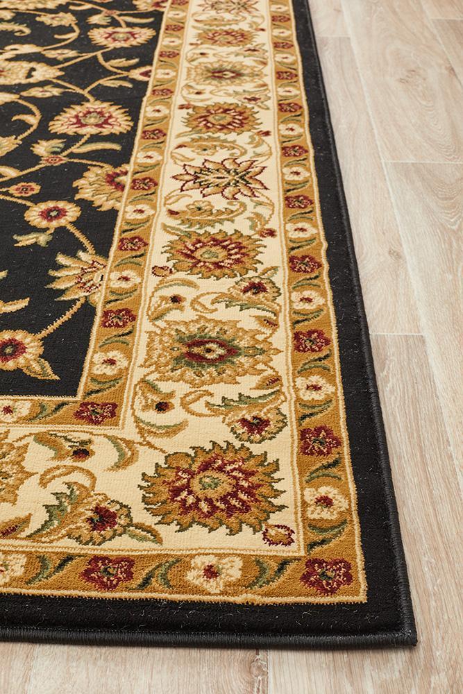 Sydney Collection Classic Rug Black with Ivory Border