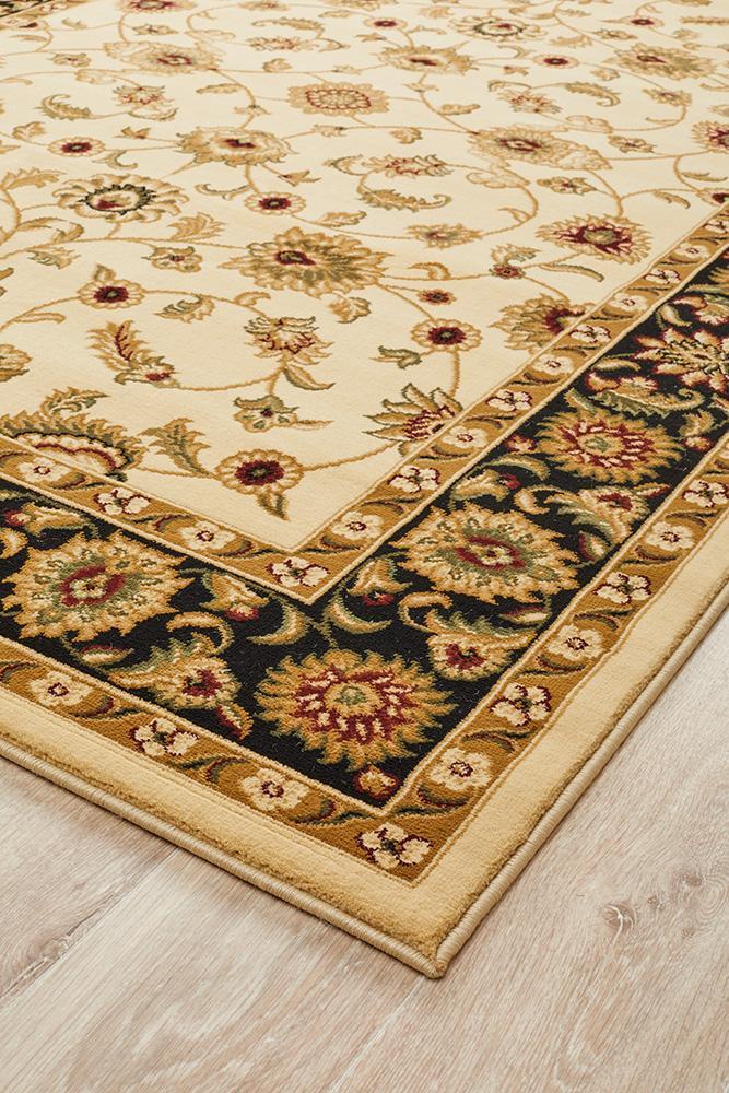 Sydney Collection Classic Rug Ivory with Black Border
