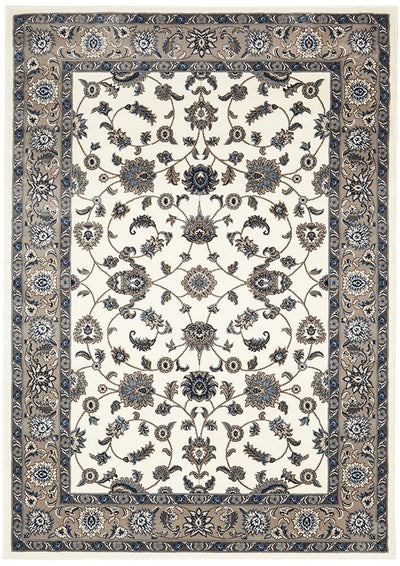 Sydney Collection Classic Rug White with Beige Border