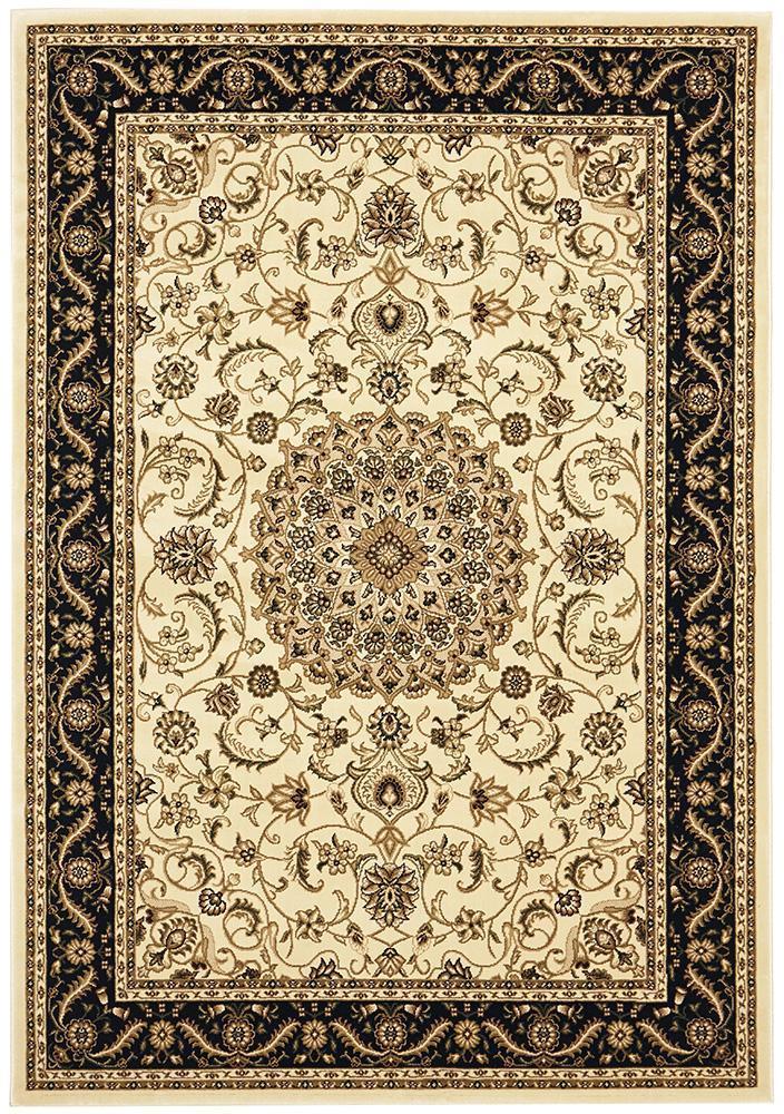 Sydney Collection Medallion Rug Ivory with Black Border