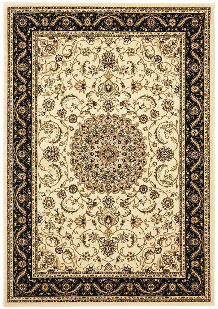 Sydney Collection Medallion Rug Ivory with Black Border