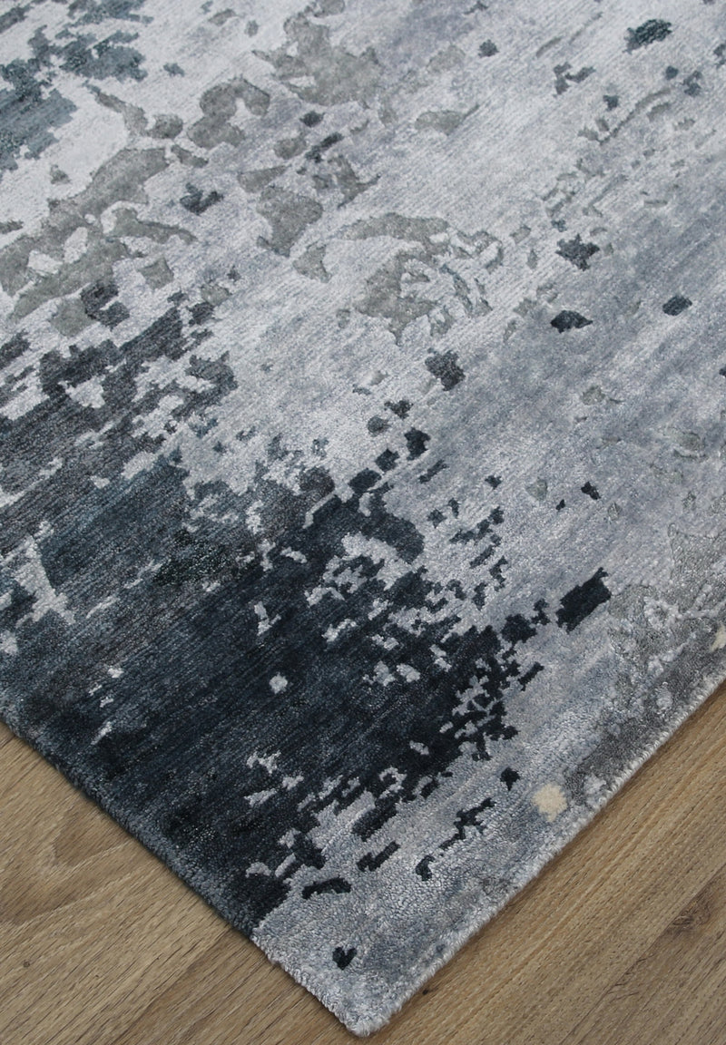 Carter rug - Lake (Dark blue pattern) Hand-Knotted Wool & Viscose Rug by Bayliss