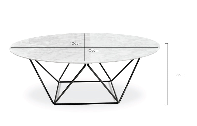 CCF1026 100cm Round Marble Coffee Table With Black Base