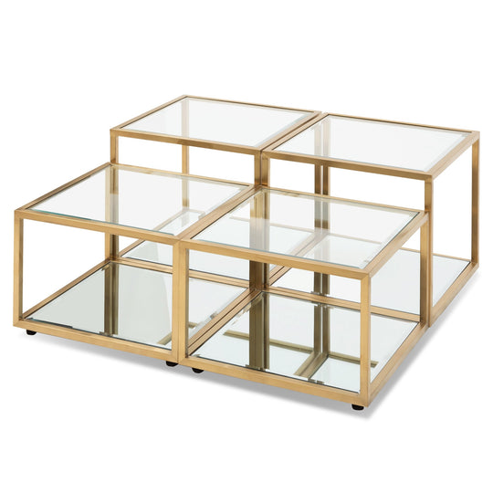 Set of 4 - CCF2585-BS 100cm Glass Coffee Table - Brushed Gold Base