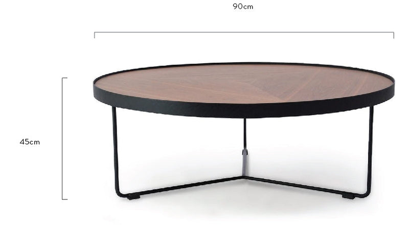 CCF384-90cm Round Coffee Table - Walnut Top - Black Frame