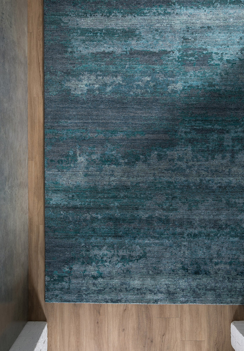Howard rug - Dark Moss (Blue pattern) Hand-Knotted Wool, Viscose & Linen Rug by Bayliss