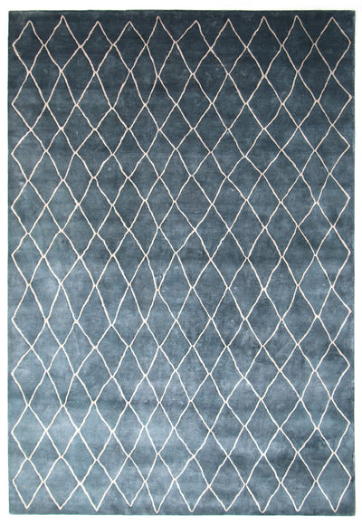 Hume rug - Pitch Blue (Geometric pattern) Hand-Knotted Tencel Rug by Bayliss