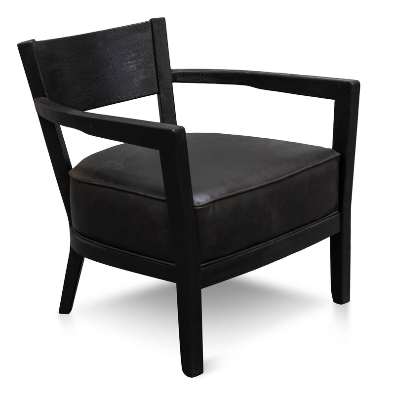 CLC6074-CH Black Wooden Armchair - Black PU leather Seat