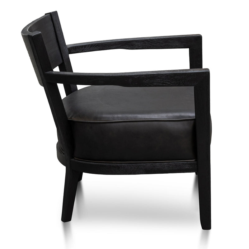 CLC6074-CH Black Wooden Armchair - Black PU leather Seat