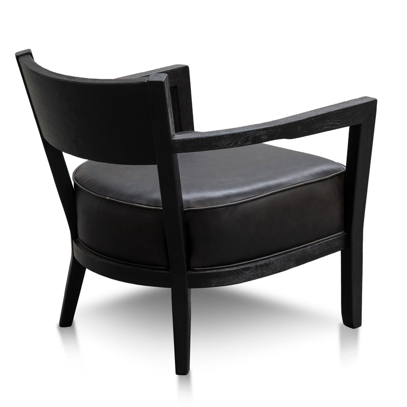 CLC6074-CH Black Wooden Armchair - Black PU leather Seat