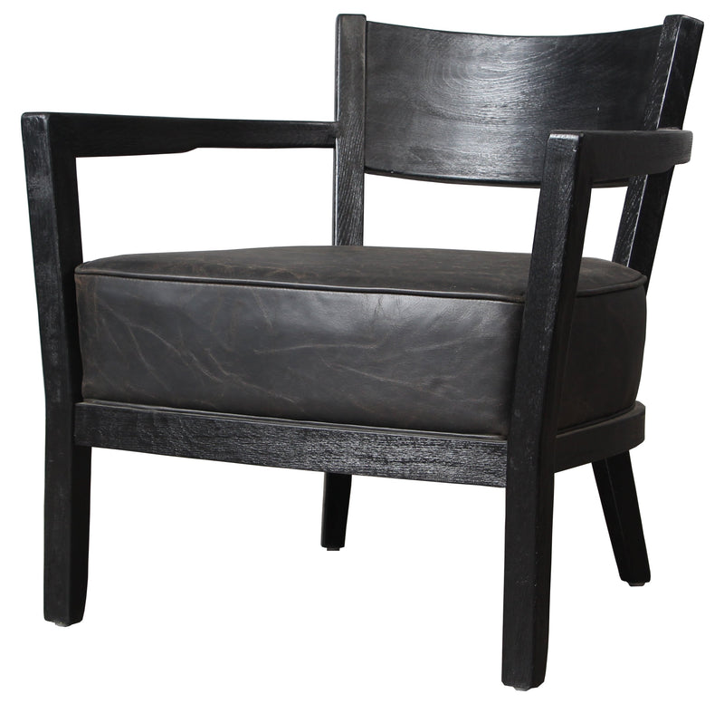 CLC6074-CH Black Wooden Armchair - Black PU leather Seat