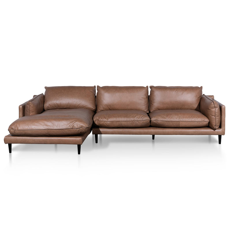 CLC6247-KSO 4 Seater Left Chaise Leather Sofa - Saddle Brown