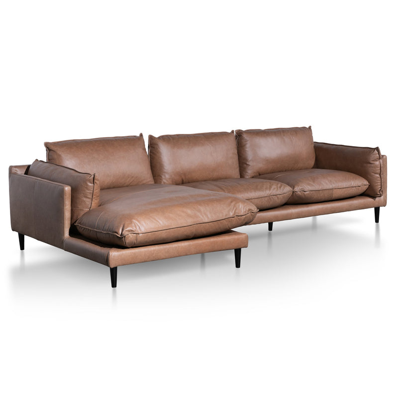 CLC6247-KSO 4 Seater Left Chaise Leather Sofa - Saddle Brown