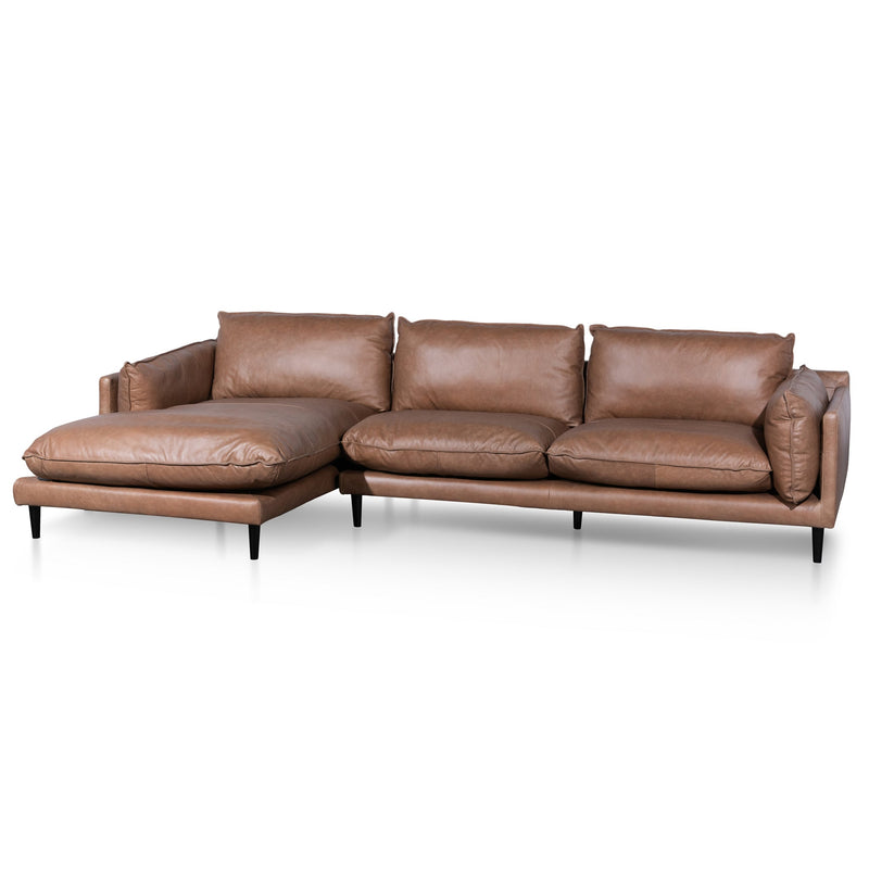 CLC6247-KSO 4 Seater Left Chaise Leather Sofa - Saddle Brown