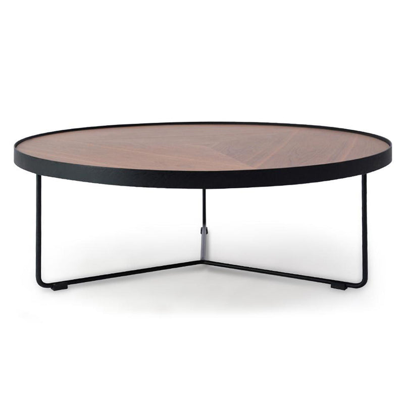 CCF384-90cm Round Coffee Table - Walnut Top - Black Frame