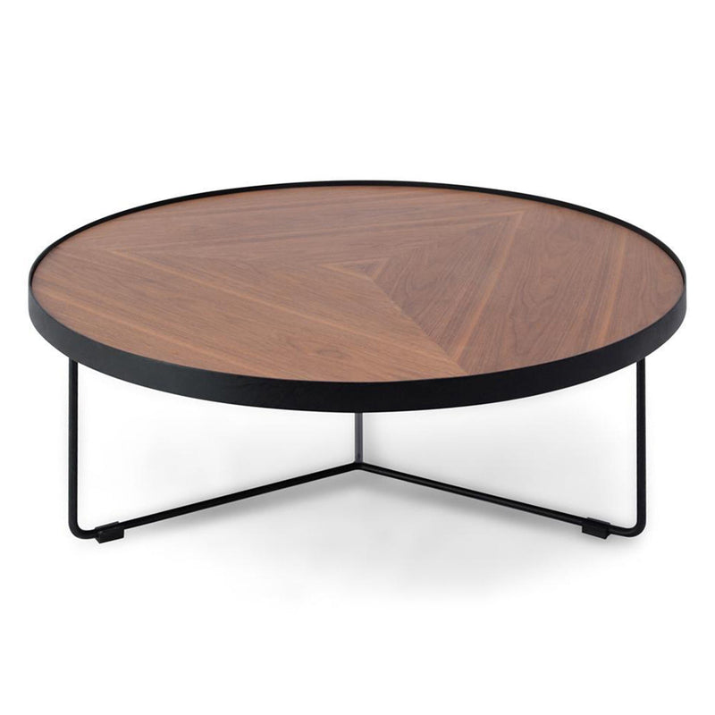 CCF384-90cm Round Coffee Table - Walnut Top - Black Frame
