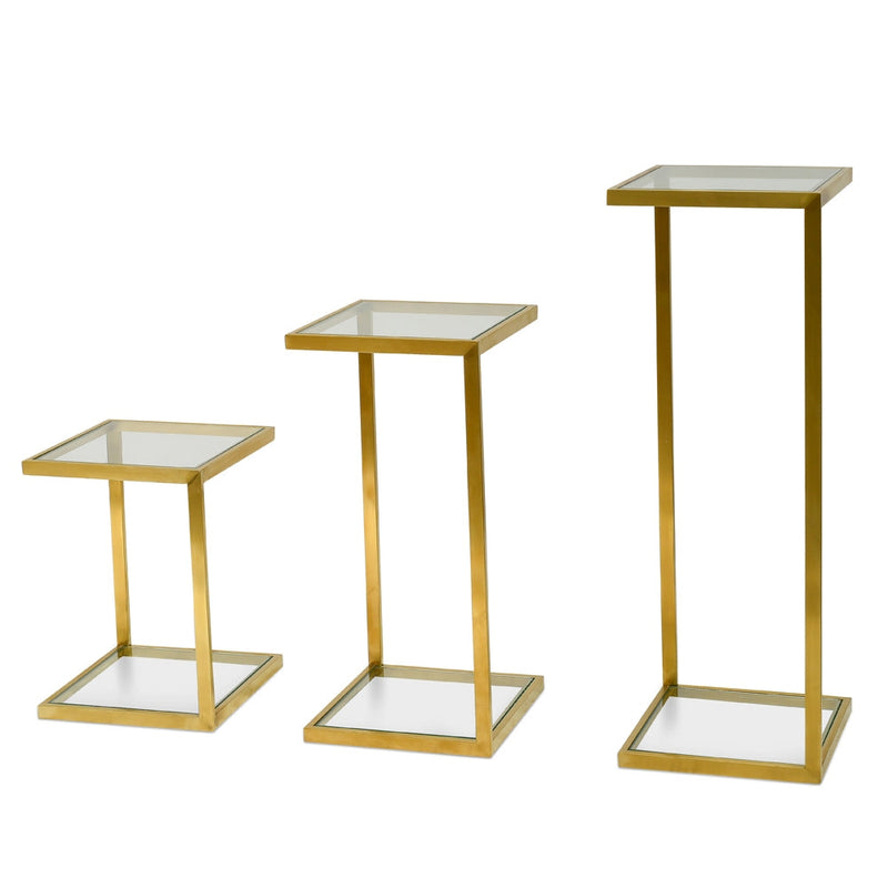 Set of 3 CST2358-KS Glass Side Table - Gold Base