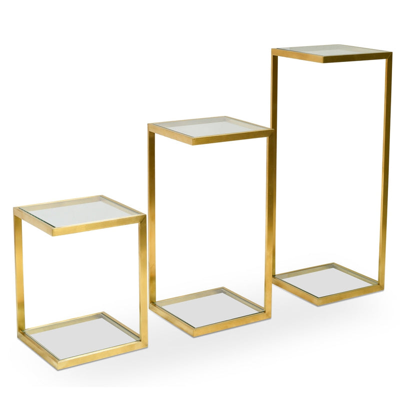 Set of 3 CST2358-KS Glass Side Table - Gold Base