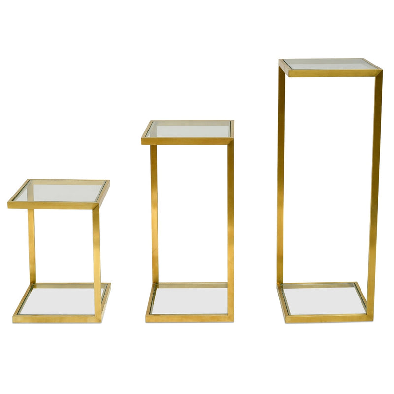 Set of 3 CST2358-KS Glass Side Table - Gold Base